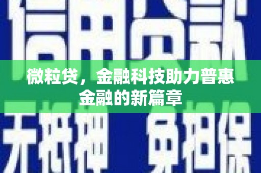 冷水江微粒贷，金融科技助力普惠金融的新篇章